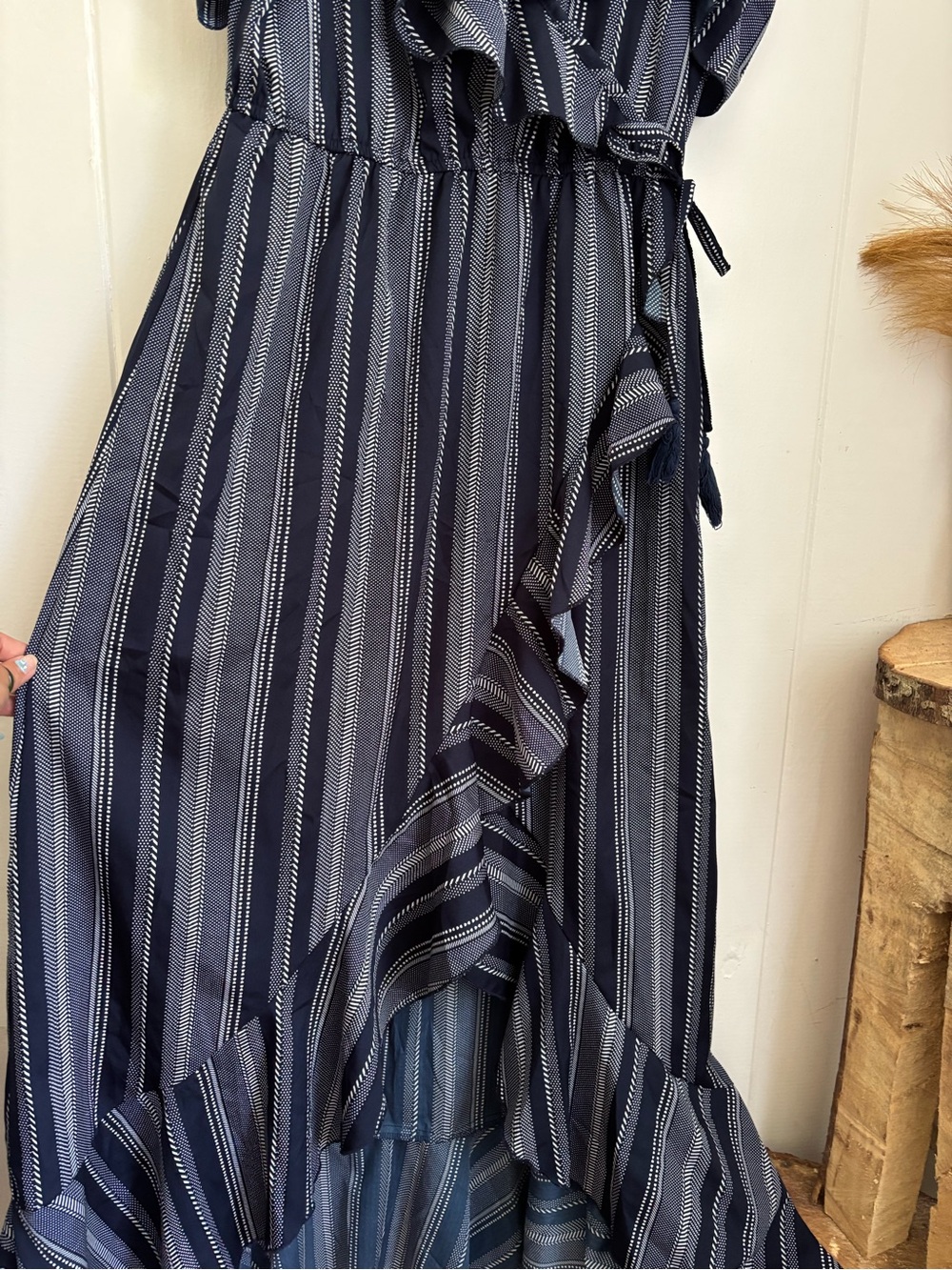 Blush Navy Striped High-Low Ruffle Dress - Picture 2 of 6